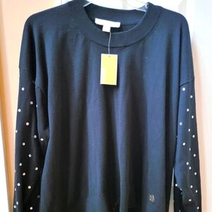 Michael Kors Black Sweater with Rhinestone On Long Sleeves Size L NWT